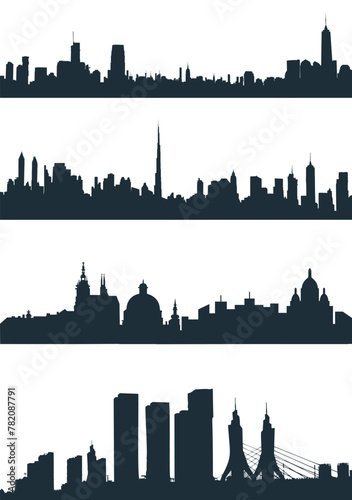 A set of silhouettes of big cities. Silhouettes of urban areas (ID: 782087791)