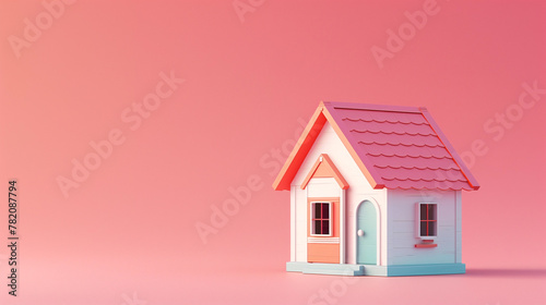 Toy house over a color background - text copy space - real estate promotion, residential mortgage, home loan architecture construction.