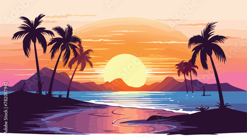 Fototapeta Naklejka Na Ścianę i Meble -  Sea island logo design beach bay sunrise vector des