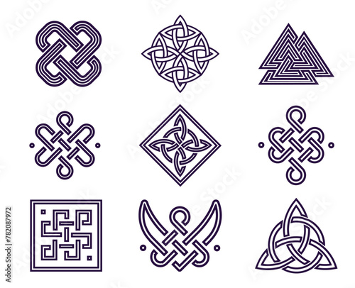 Set of abstract icons with weaves and knots. Celtic patterns and symbols (ID: 782087972)