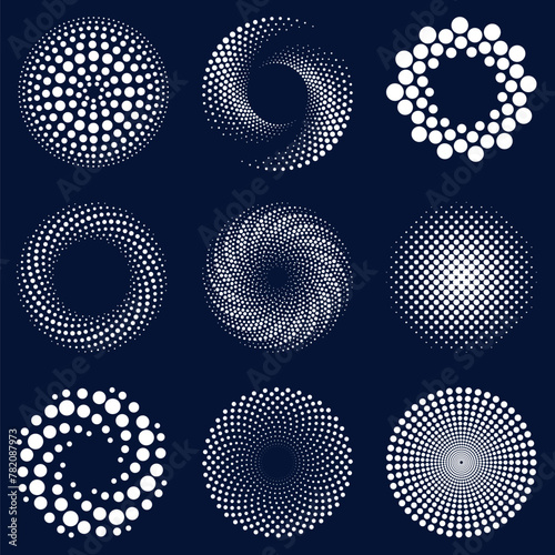 Set of abstract dot circles with different swirls (ID: 782087973)