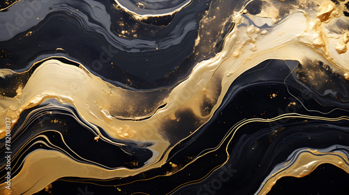 Colorful abstract painting of black and gold background High texture oil paint. High quality of details. Marble texture. Paint splash. Colorful liquid. Acrylic photo