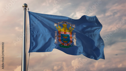 Melilla Waving Flag Against a Cloudy Sky