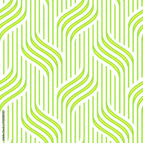 Abstract wavy green seamless geometric pattern on white background
