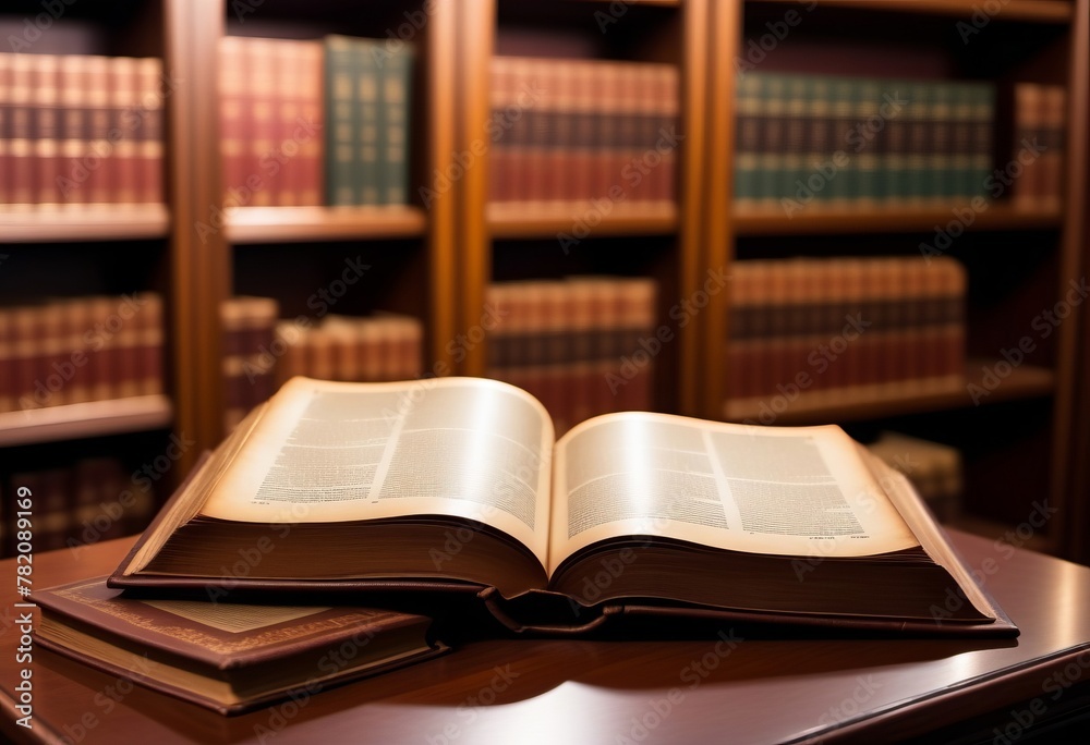 Fototapeta premium A large open book on the library table, copy space.