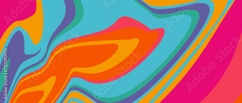 Psychedelic Pattern with Colorful Colors. Abstract Retro Background with Swirl Line for Advertising, Web Delights, Social Media, Banners, Covers, Posters. Groovy Rainbow Colors for Vector illustration photo