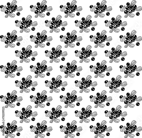 Cranberry black and white seamless pattern. Berries hand drawn sketch background