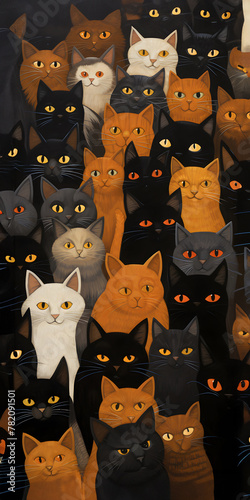 Array of feline moods: Multiple cat expressions painting by enhanced_bestpig