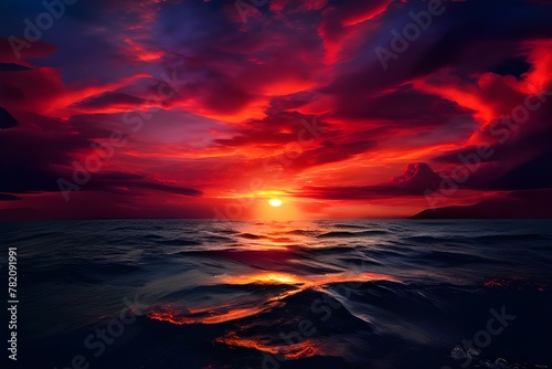 beautiful view on the ocean and red sky, sunset © Pixel Playground