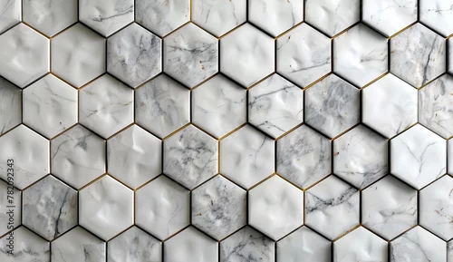Obraz  z motywem White marble hexagon tiles with gold grout