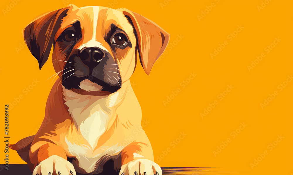 Endearing Labrador Portrait on Vibrant Yellow Background - Adorable Pet Photography for Concepts of Companionship, Loyalty, and Unconditional Love