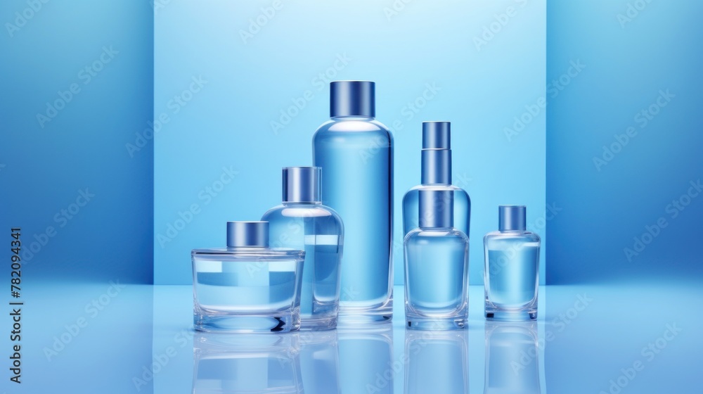 Background illustration of Test tubes on a blue background for advertising cosmetics.AI generated image Background illustration of Test tubes on a blue background for advertising cosmetics.AI generated image