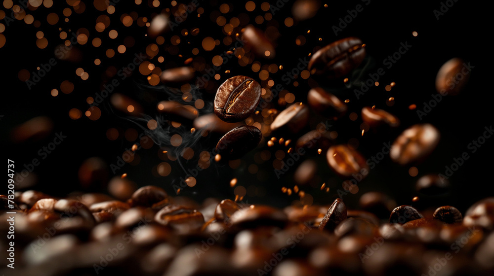 Macro golden coffee beans background Macro golden coffee beans background