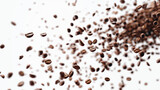 coffee beans scattering in the white for background 