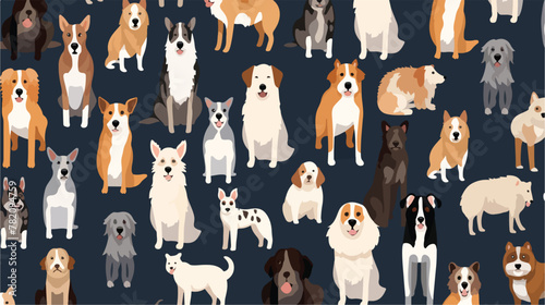 Seamless pattern with dogs of different breeds dog