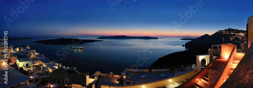 Insel Santorin bei Nacht, Kykladen, Ägäisches Meer, Panorama, Griechenland, Europa 