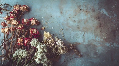 Dried flowers on plain background in neutral color