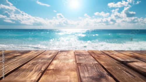 Sunny Beach Day with Wooden Plank Boardwalk © Soekahurip