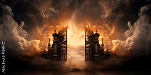 Majestic baroque gates opening to a mystical realm: A dramatic blend of architecture and fantasy photo