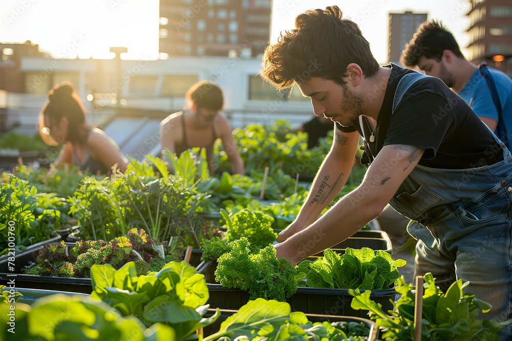 Φωτογραφία Urban gardeners evade the midday heat by tending to rooftop vegetable patches in