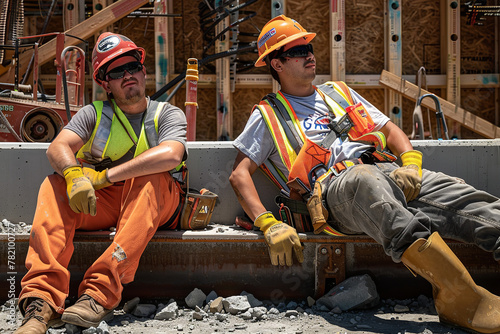 Construction workers prioritize safety with shade breaks - a necessary respite amidst the noon's scorching embrace photo