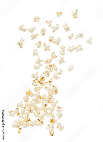 Popcorn flying, isolated on white background.