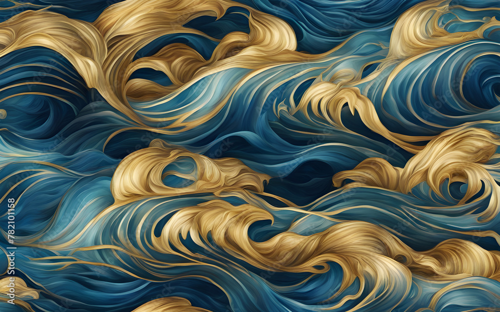 Sea waves pattern abstract background, blue and gold waves texture ...