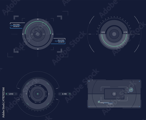 Sniper aim pointer. UI, HUD technology aiming, weapon military futuristic sights. 
Weapon targeting pointers, aiming mark and aims target sight marks or targets. 