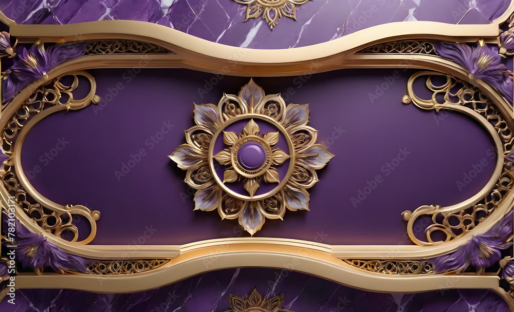 The mandala. 3 d purple gold wallpaper. ceiling mock up The mandala. 3 d purple gold wallpaper. ceiling mock up