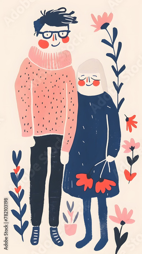 Abstract drawing of cartoon couple in love. Creative Art design poster © Oksana