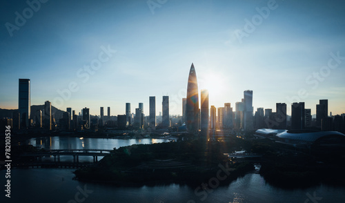 Aerial view of sunset landscape in Shenzhen city China