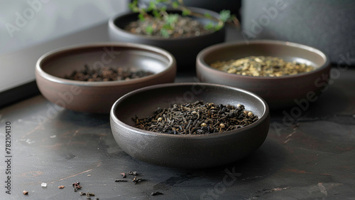 Dry Tea In Ceramic Bowls
