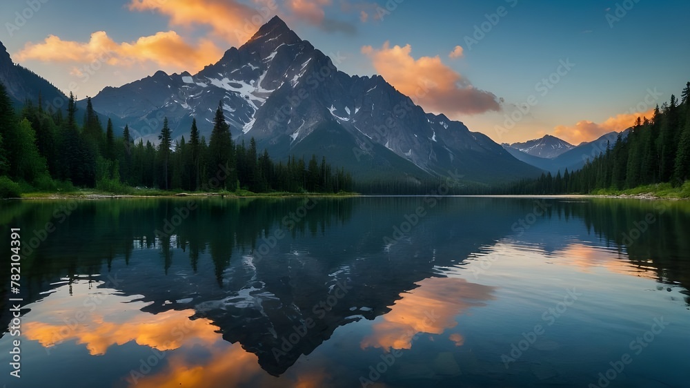 Capture the beauty of a serene mountain lake reflecting the surrounding peaks.