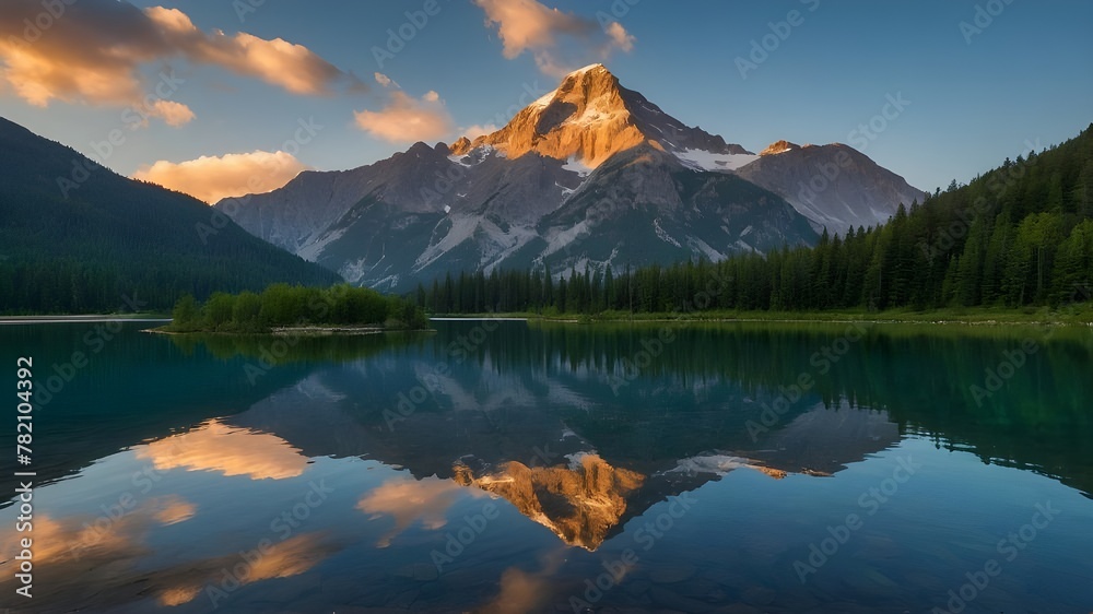 Capture the beauty of a serene mountain lake reflecting the surrounding peaks.