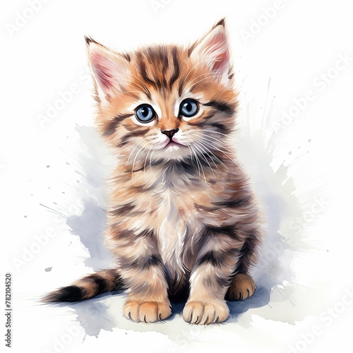 Watercolour Animal Clipart Cute Baby cat Siting on white background © PhotoToolsAi