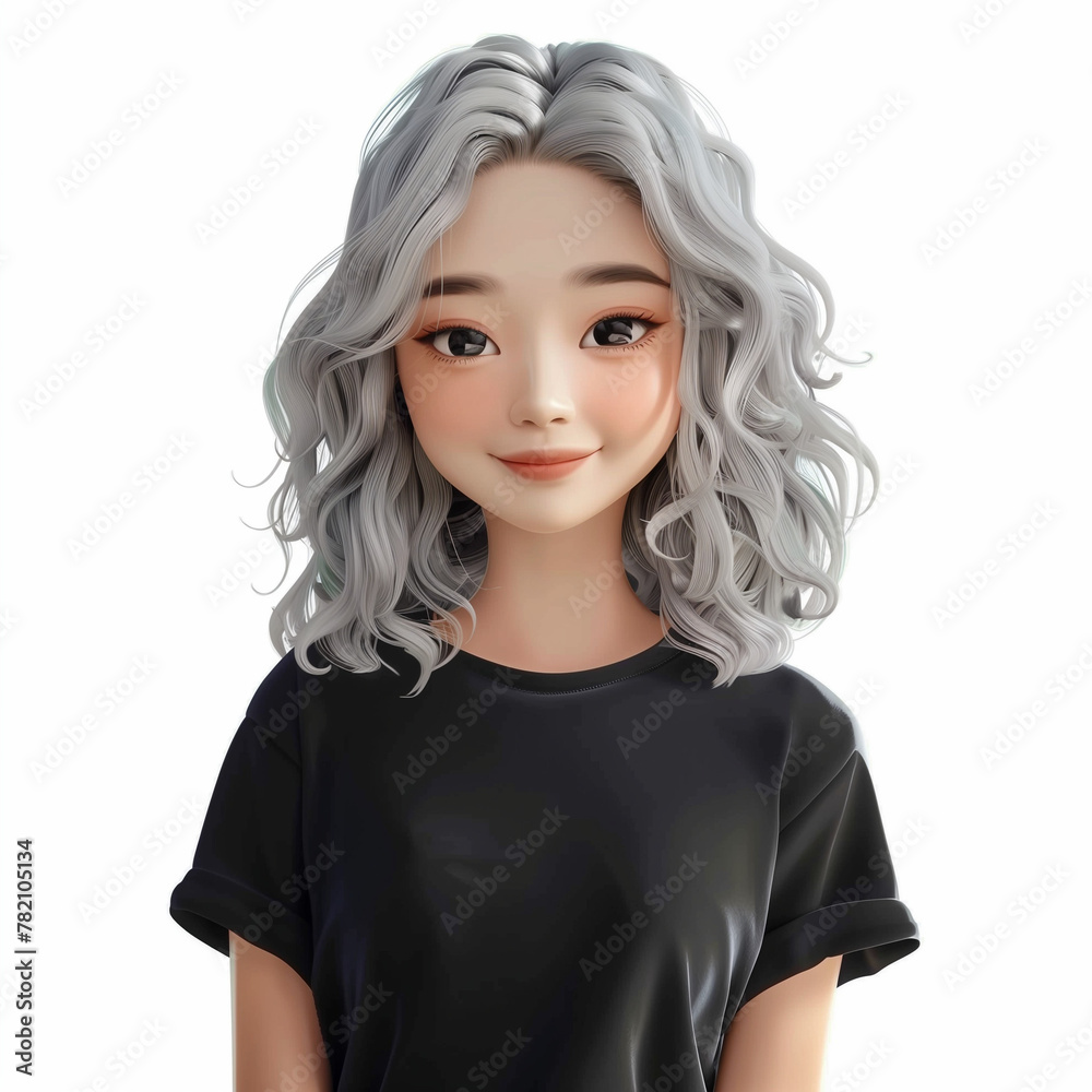 Simple teen character 3d render avatar, smiling grey haired teen in black t-shirt. Cute minimalistic style Simple teen character 3d render avatar, smiling grey haired teen in black t-shirt. Cute minimalistic style
