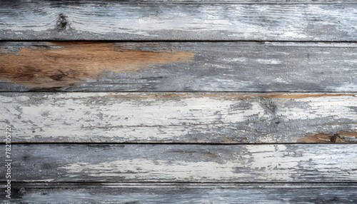 Rustic  weathered wooden planks texture with peeling paint in shades of white and silver. aligned horizontally.