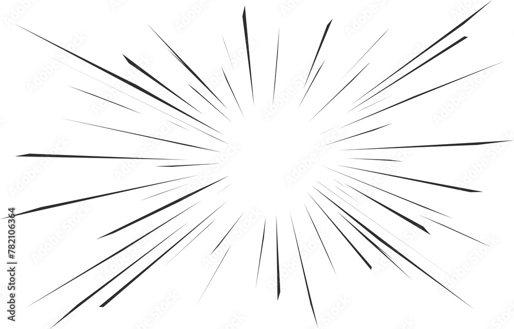 Fototapeta premium Manga speed line explosion effect. Comic motion element. Action graphic flash burst and explosive boom. Abstract graphic.