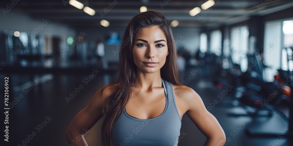 Fit sporty woman girl female athlete at gym background in good shape and sport outfit. Portrait face with Fit sporty woman girl female athlete at gym background in good shape and sport outfit. Portrait face with