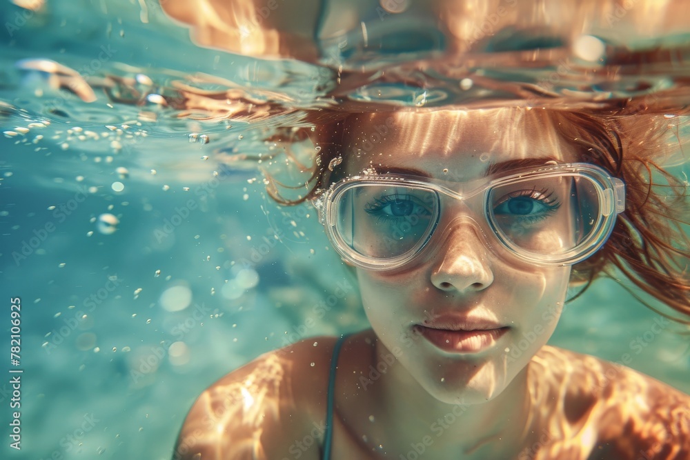 Naklejka premium child waves his hand underwater. Beautiful simple AI generated image in 4K, unique.