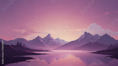 minimalistic illustration of purple sky and mountains © Angelina