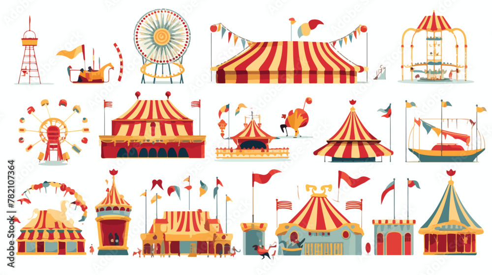 Set of carnival and circus fair cartoon vector illu