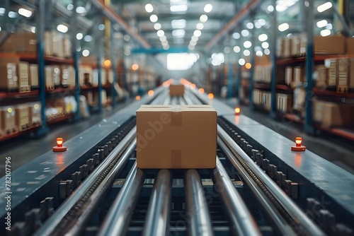 Conveyor Belt Journey in a Modern Warehouse. Concept Logistics Automation, Technology Integration, Streamlining Processes, Warehouse Efficiency, Conveyor Belt System