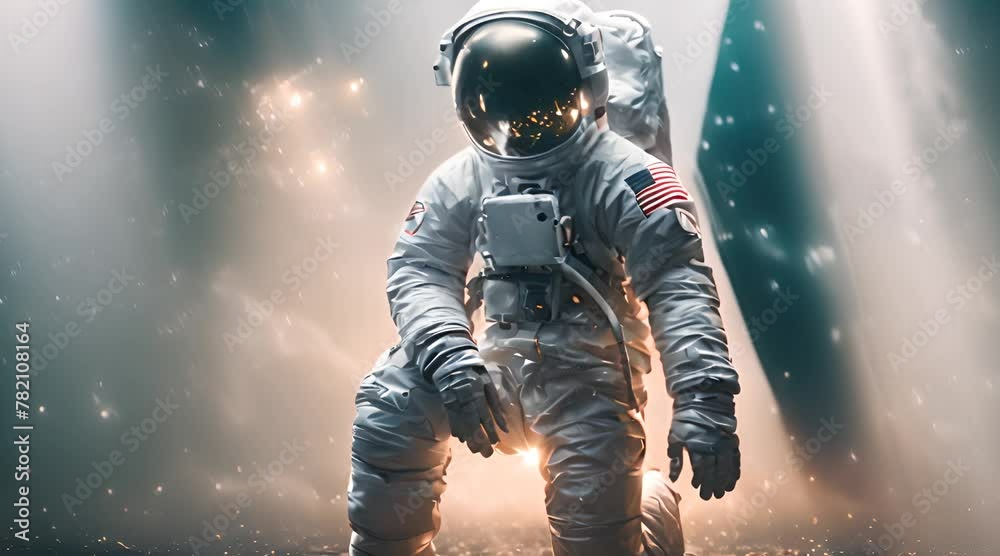 Astronaut in Space Suit Standing in Rain Astronaut in Space Suit Standing in Rain