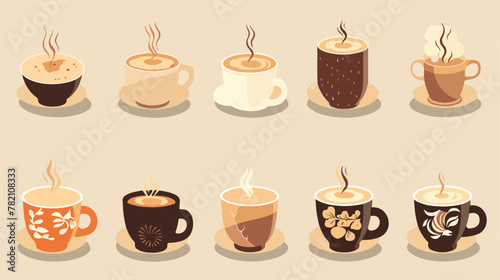Set of coffee cups with different toppings vector i