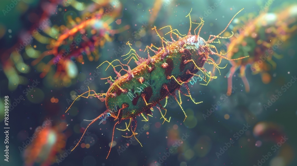 Obraz premium An animated 3D sequence of a bacterium undergoing binary fission.
