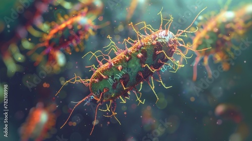 An animated 3D sequence of a bacterium undergoing binary fission.