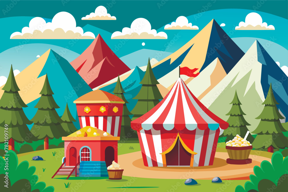 circus in nature, concept of vacation with children in the mountains