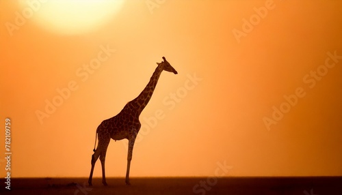 A tall giraffe standing calmly  its outline filled with the orange hues of a setting sun  all presented on a clean  plain background to focus on the graceful form