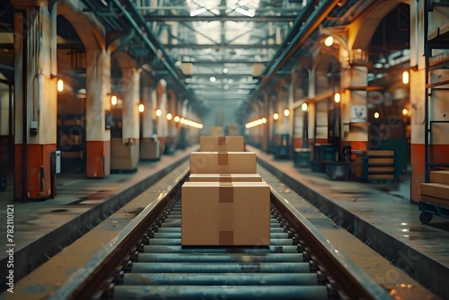 E-commerce Symphony: Cardboard Boxes on Conveyor Belt. Concept E-commerce, Symphony, Cardboard Boxes, Conveyor Belt © Anastasiia